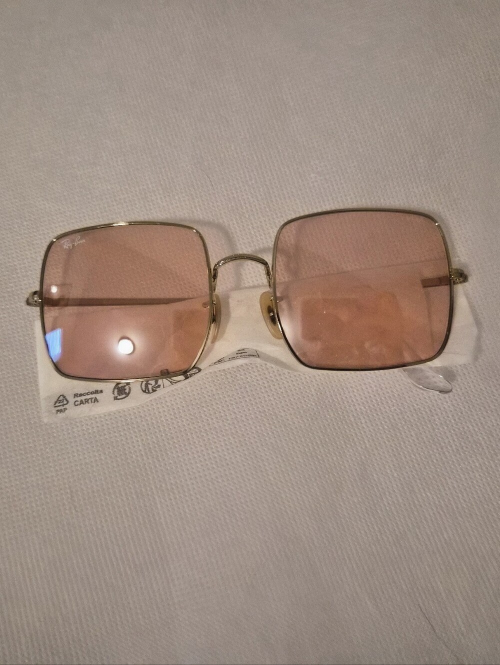 Ray-Ban Women’s Square Pink Lenses with Gold Frame
